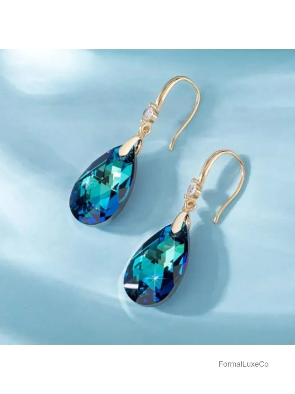 14K Gold Plated Crystal Teardrop Dangle Earrings Hypoallergenic Women Jewelry